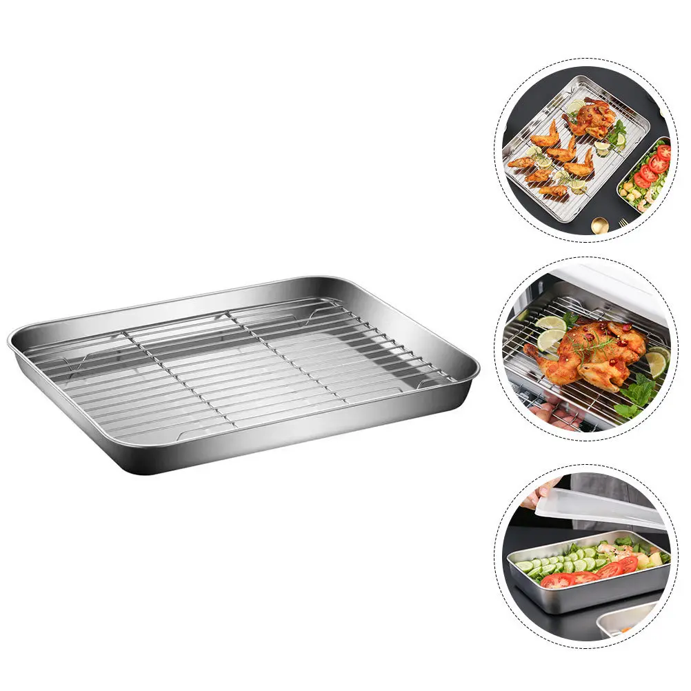 

1Set Stainless Steel Baking Pan with Removable Rack Large Capacity Roasting Tray for Meat Fish Poultry Nonstick Dishwasher Safe