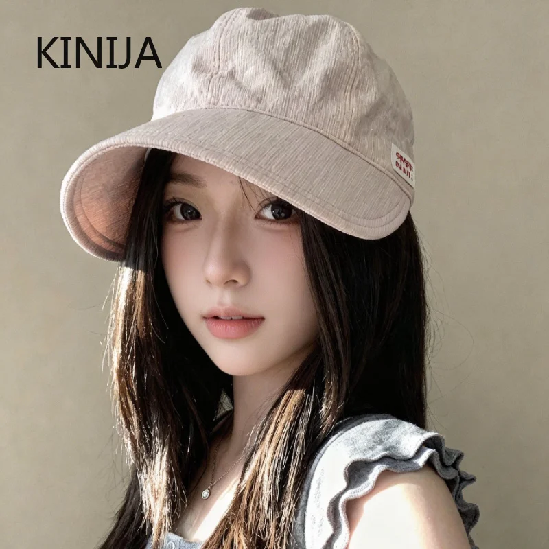 Koreanischer Stil Frischer Gestreifter Fischerhut für Damen Sommer Mode-Accessoire Gesichtsverjüngender Sonnenschutz Sonnenhut Outdoor-Baskenmütze