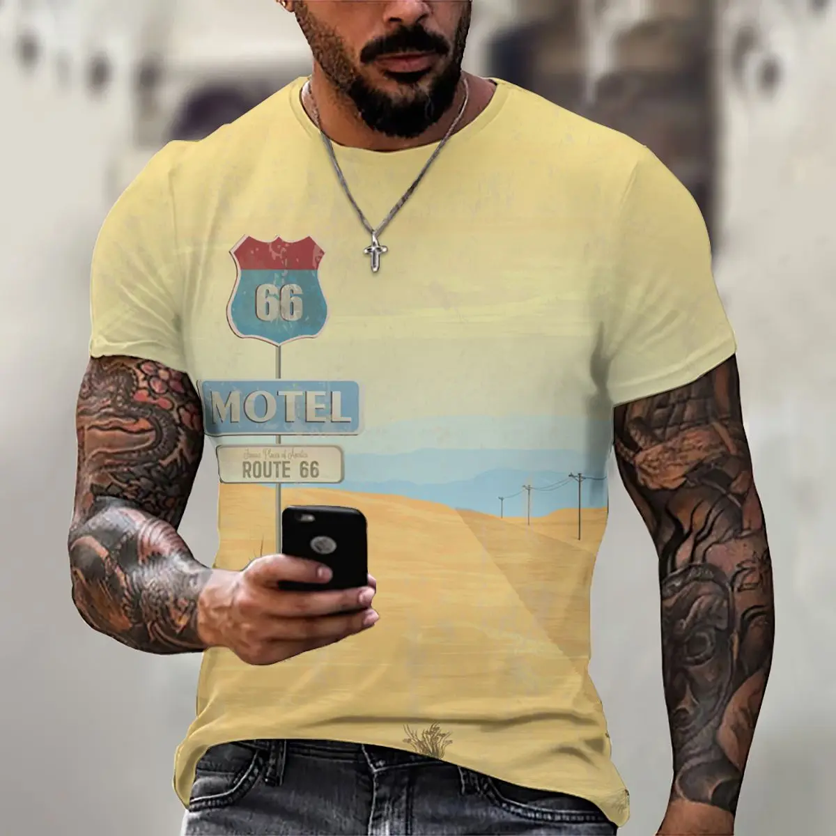 

Highway 66 Adult Short Sleeve Classic Retro T-shirt Hot Selling Fashion Versatile Casual Top