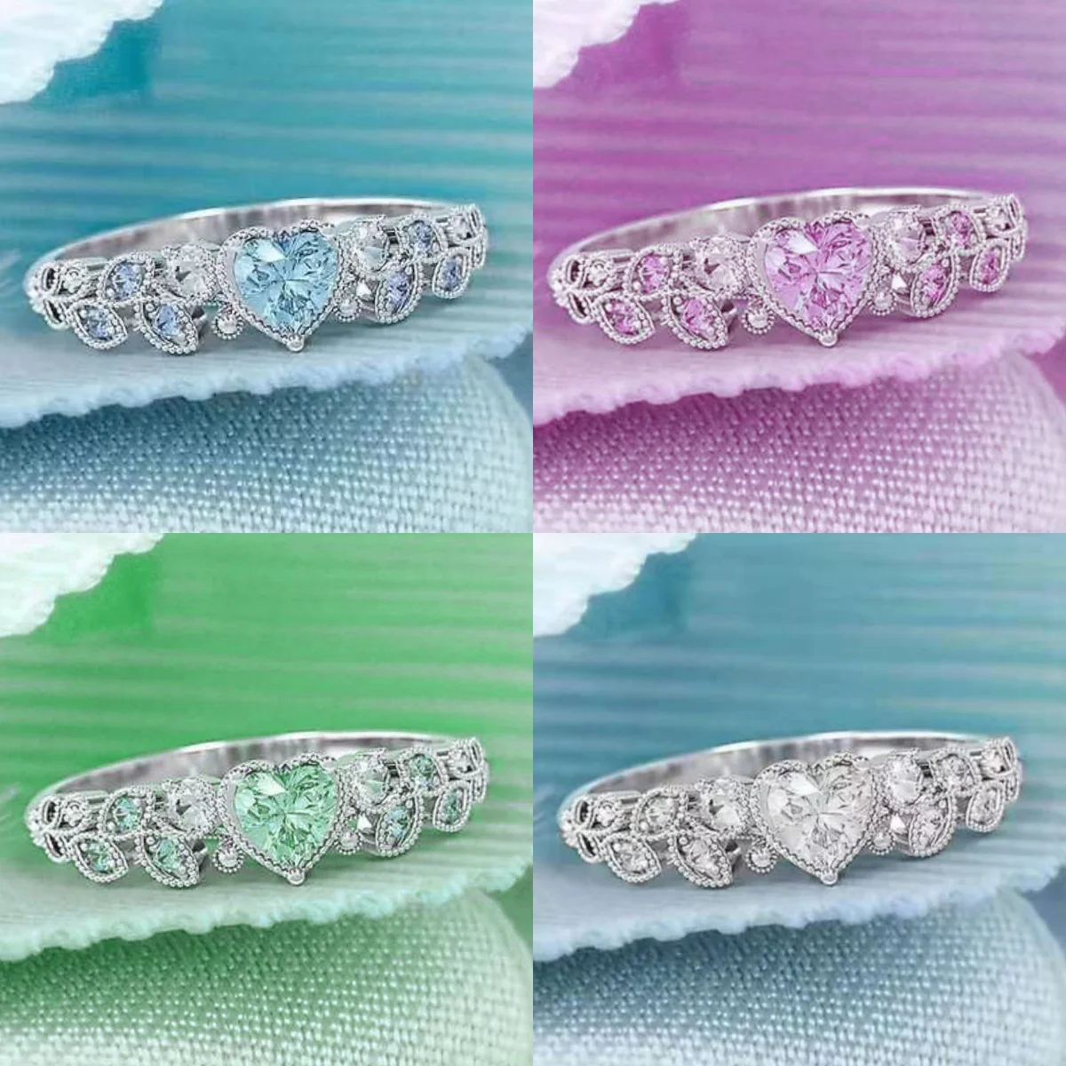 حار Saling أزياء أنيقة فضية اللون ليف القلب خواتم للنساء نوبل الأميرة المشاركة خاتم الزواج المجوهرات الفاخرة