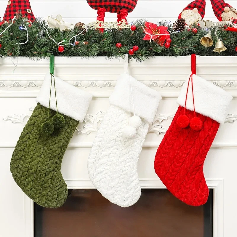 Personalized Printing New Christmas Decorations Knitted Wool Thick White Socks Hotel Home Christmas Socks