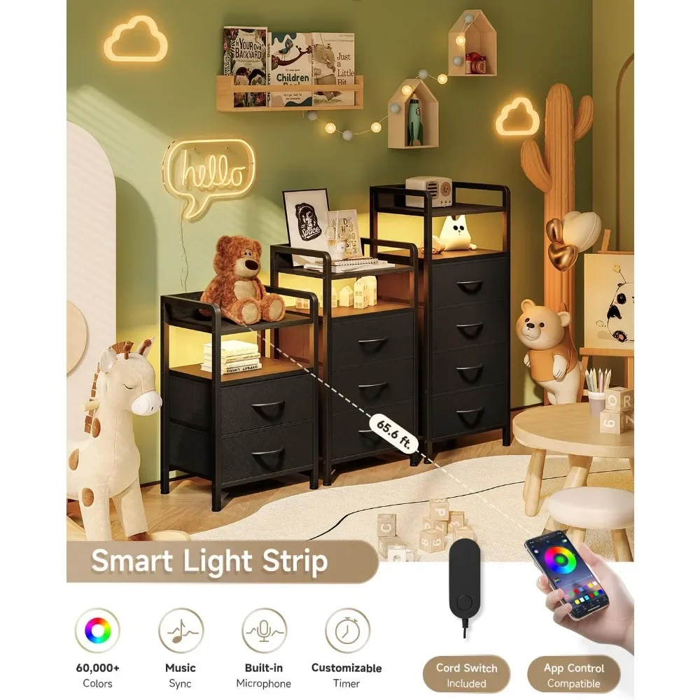 

A bedside table with charging station and LED lights, modern-style bedside table with a top slide and drawers