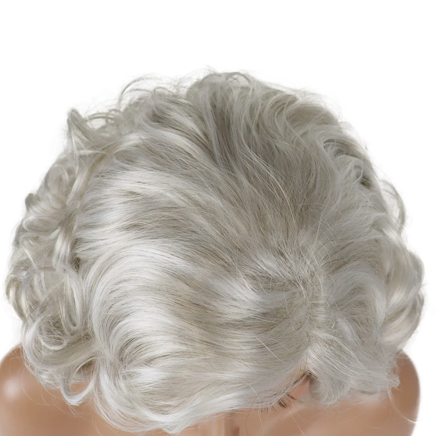GNIMEGIL Peluca de cabello rizado corto sintético para mujer, color gris y blanco, peluca de mamá con flequillo, disfraz de fiesta, regalo de abuela