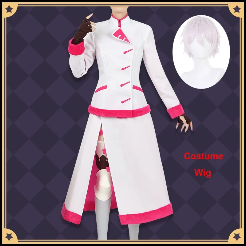 

FC6The Case Study of Vanitas Jeanne The Hellfire Witch Cosplay Costume Wig Gloves Knee Pads Stockings Anime Short Pale Pink@FC8！