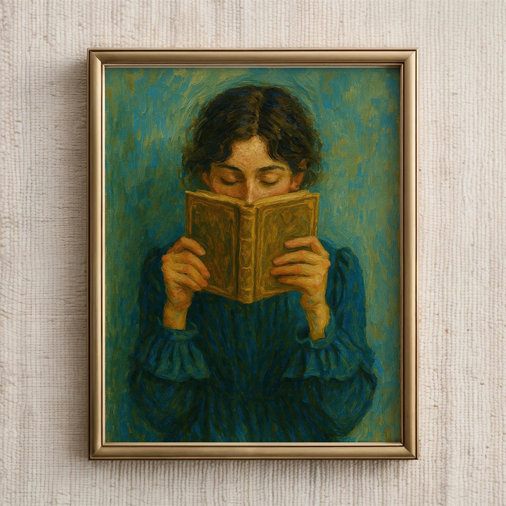Vintage Bookish Woman Art Print Light Academia Reading Nook Decor Poster Canvas Painting Home Bedroom Decoration