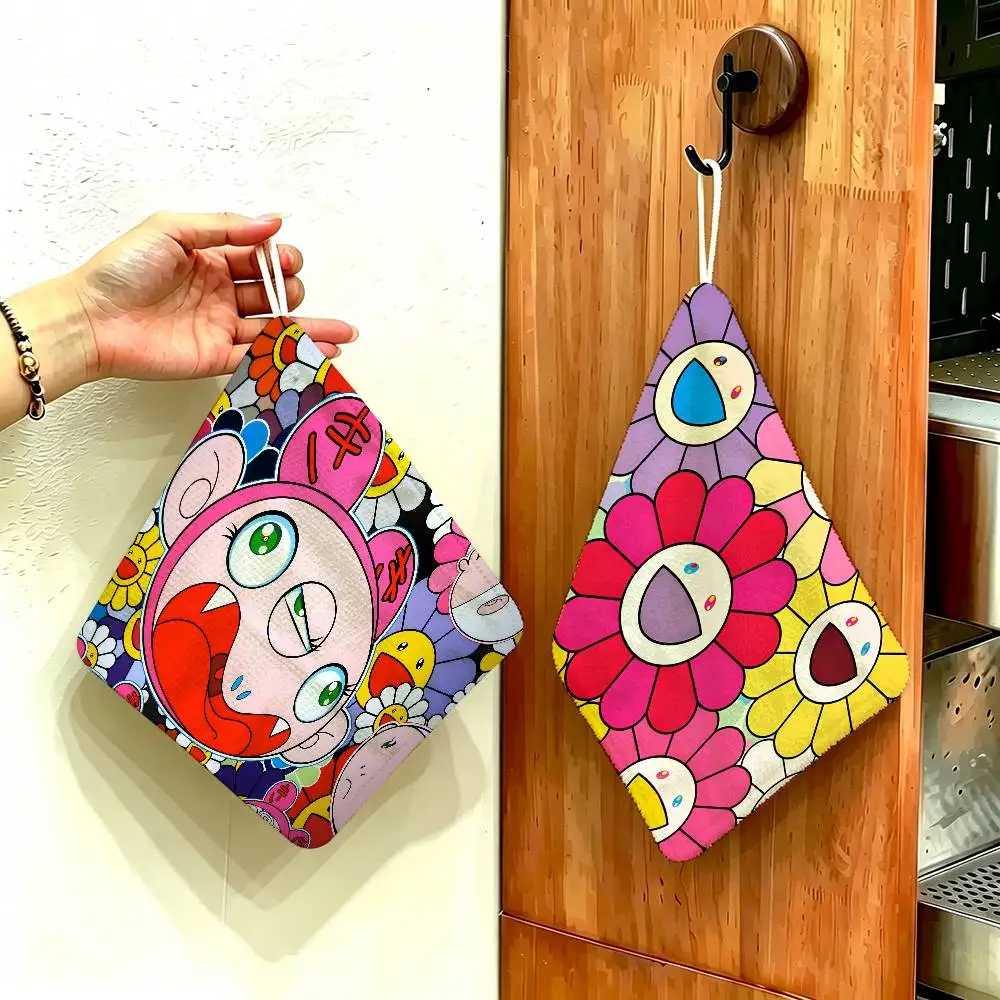 Artist T-Takashi Murakami Hanging Kitchen Towel, Polyester Cotton Fabric, Absorbent Hand Wiping Towel for Home Dormitory