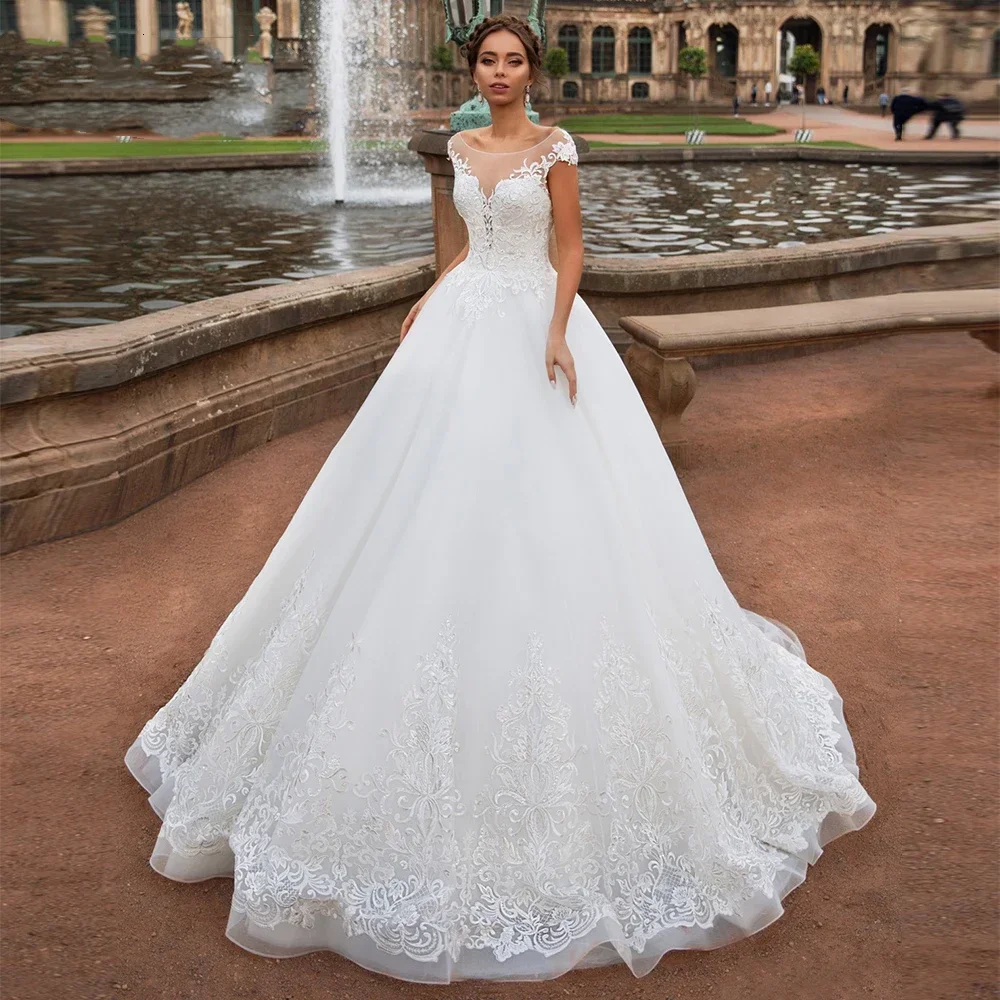Onelife personalizado uma linha vestidos de casamento de renda delicado applique manga boné vestidos de noiva capela trem vestido de noiva vestidos de n