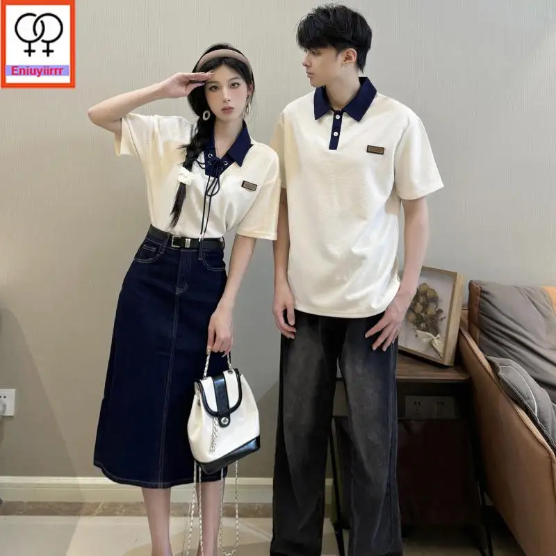 Matching Couple Clothes Tops Tee Holiday Honeymoon Summer Outfits Date Girls Boyfriend Female Male Lovers Button Couple T-Shirts