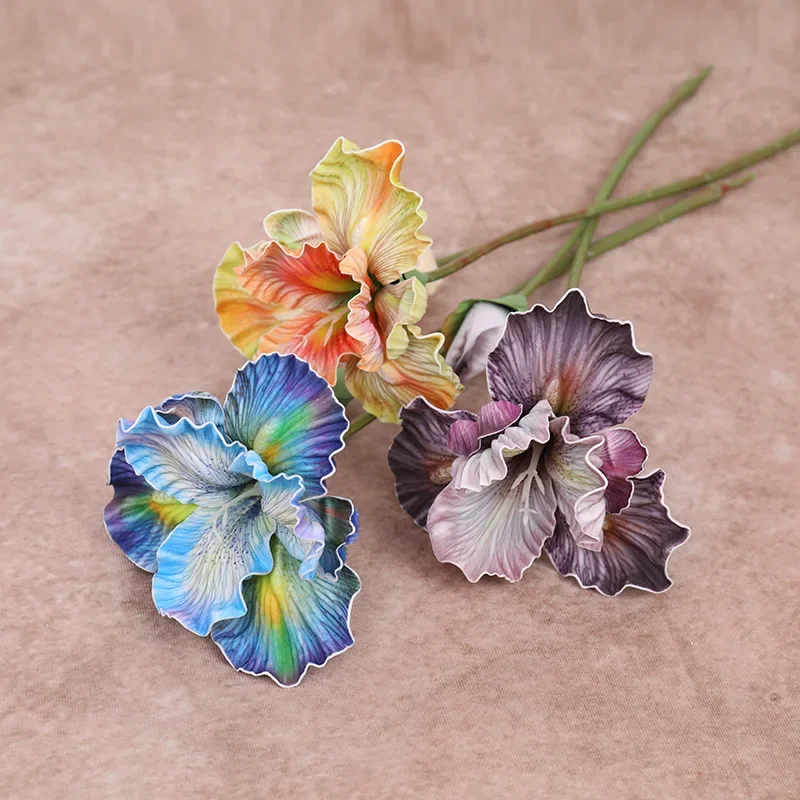 

10Pcs/lot Artificial Flowers 2 Head Iris for Home Decoration Wedding Flower Arrangement Party Table Floral EVA Fake Iris Flowers