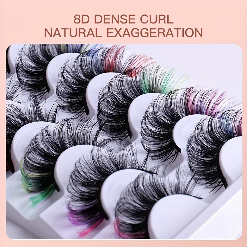 7 pairs of colored false eyelashes 3D mink DD curly fluffy eyelashes Russian curly natural thick fluffy eyelashes