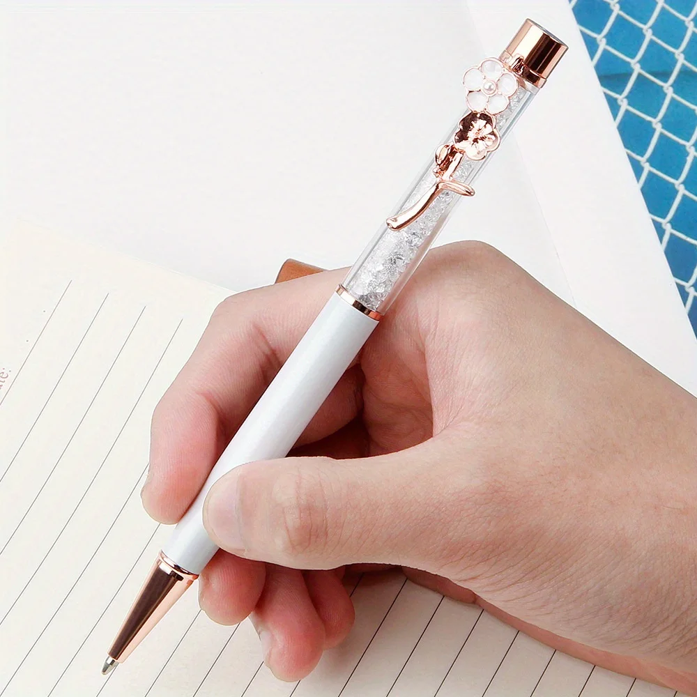 

Random 2Pcs Quicksand Oil Ballpoint Pen Flower Metal Office School Stationery