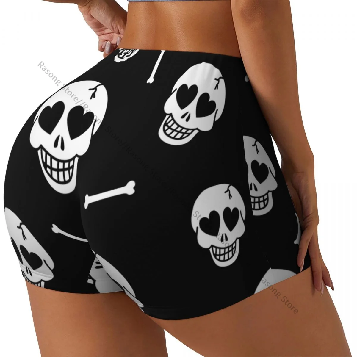 Spandex Yoga Shorts for Women Hearts And Skulls Workout Booty Shorts