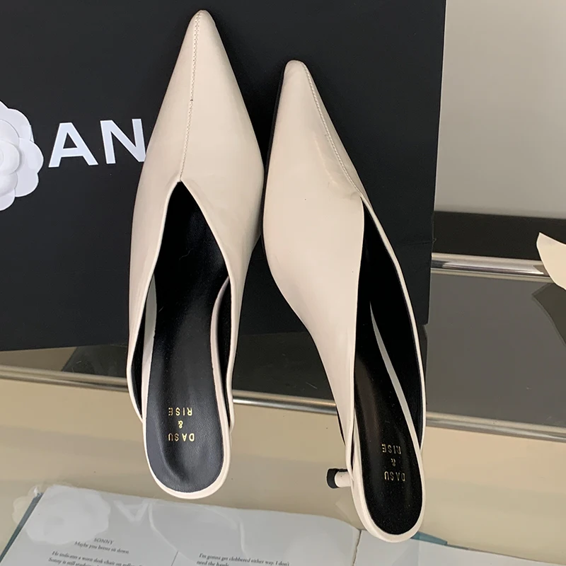 Ladies Mules Shoes Pumps Pointed Toe Female Thin Heel Footwear Slides Spring Fashion Elegant Women Slippers High Heels Shoes