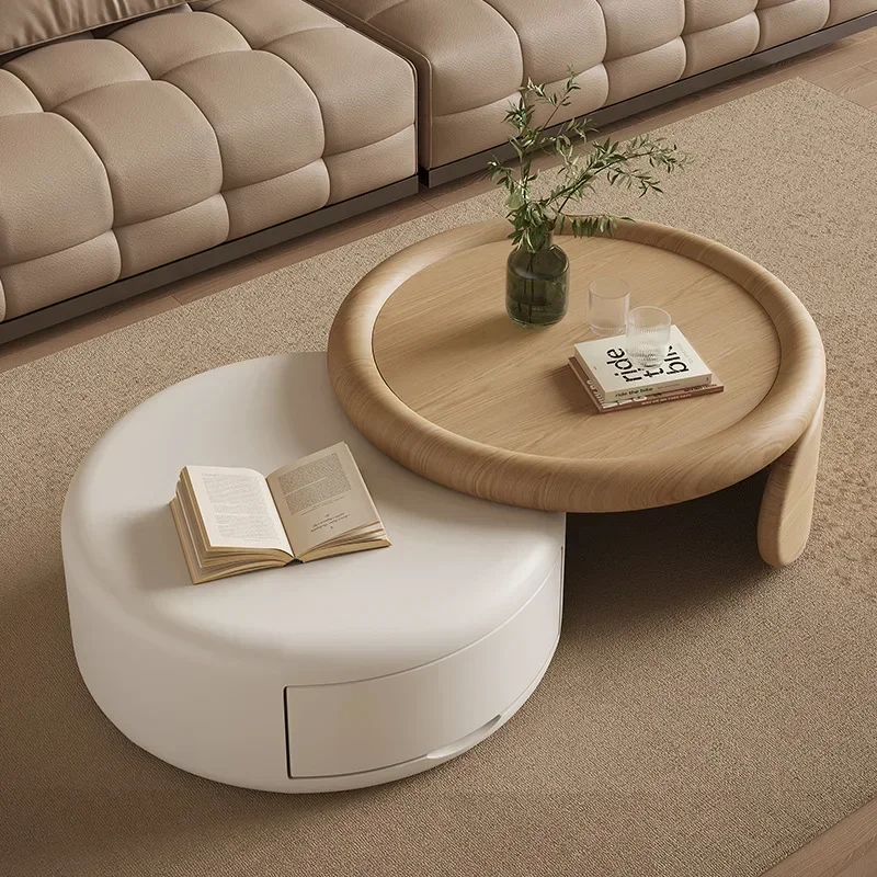 Stock Available Living Room Furniture Solide Wood Round Tea Table Combination Wabi Sabi Birch Coffee Table Set For Home