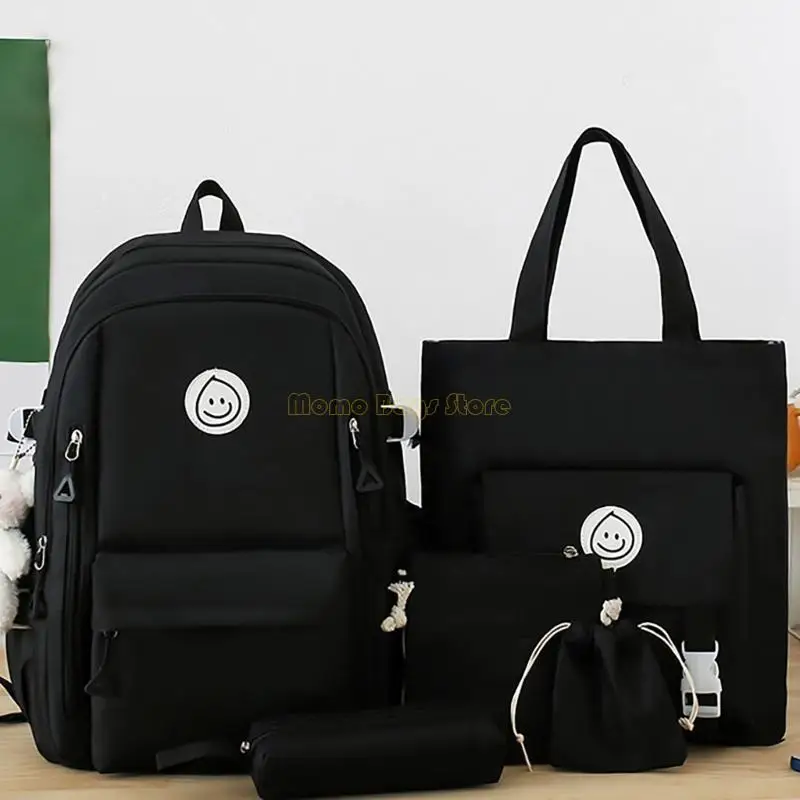 X90D 5 PCs/Set Schülerschule Rucksack großer Kapazität Rucksack Casual Daypacks Canvas Rucksack Travel Rucksack Speichertasche