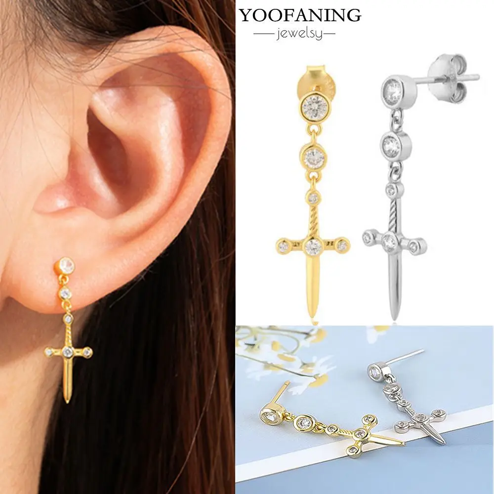 

925 Sterling Silver Ear Needle Personality Gold Silver Earrings Unique Cross Design Men's/women Party Earrings Fashionable Items