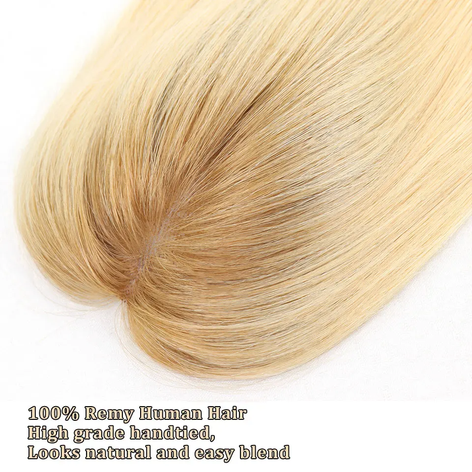 16" Blonde Human Hair Toppers Dark Roots For Women Brown Hair Piece Straight Hair Clip In Toppers Extensions For Woman Toupee