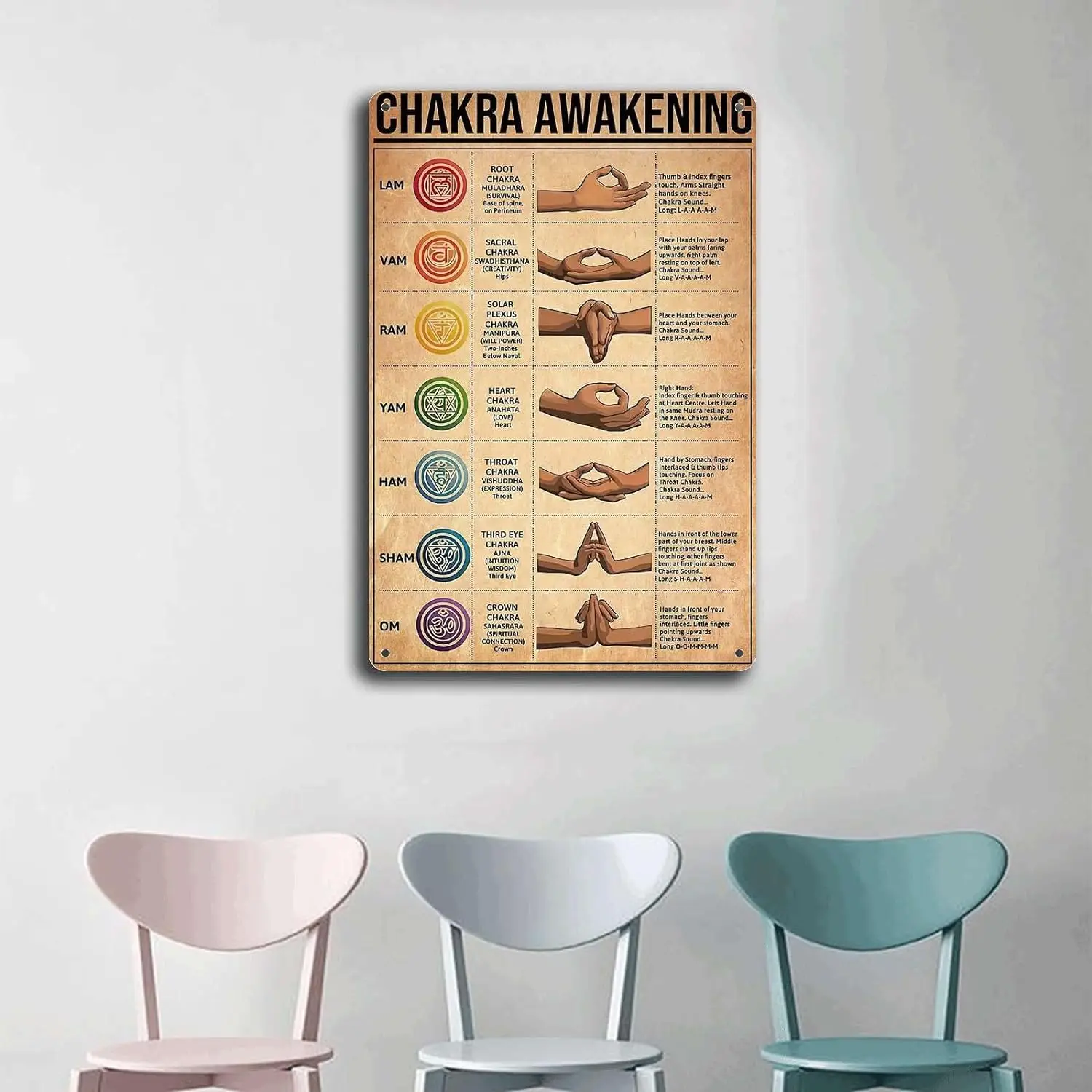 Metal Signs Chakra Awakening Yoga Yoga Poses Yoga Wall Art Yoga Room Decor Meditation Yoga Lovers Gifts Chakras Suitable for Hom