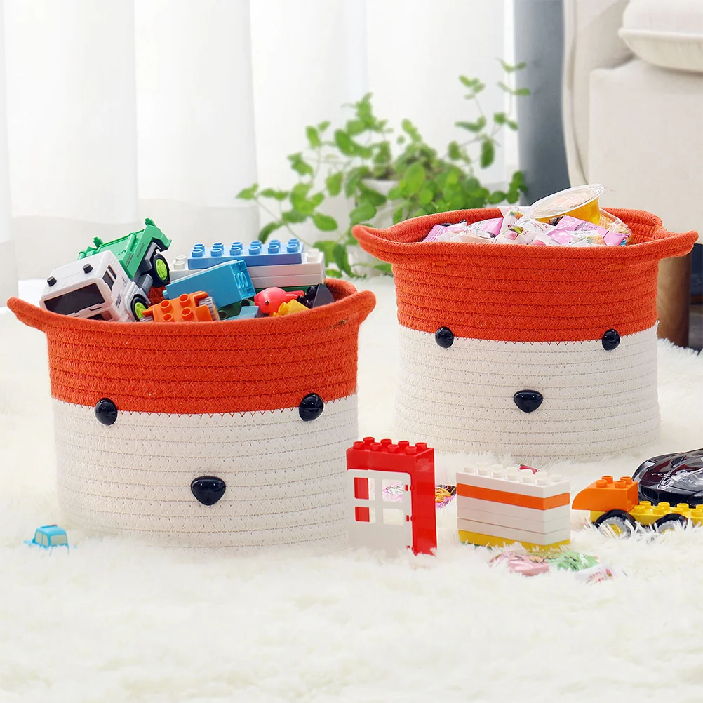 

1Pcs Cartoon Foxes Storage Basket Orange White Cotton Woven Handwoven Storage Organizer Home Bedroom Desktop Makeup