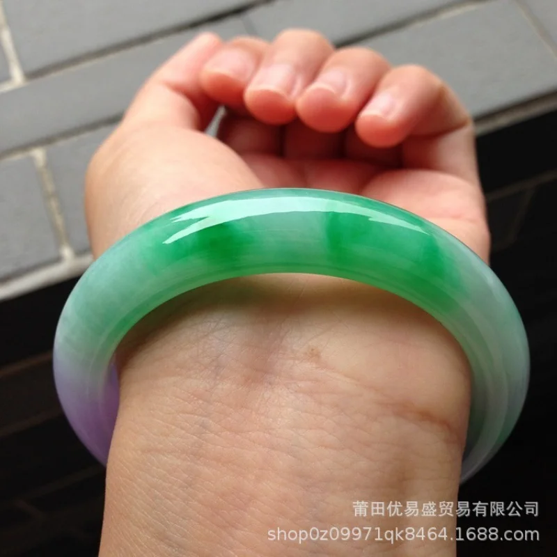 

Myanmar Mine Timber Three-Color Ice-like Violet Green Women's Jade Bracelet with Certificate