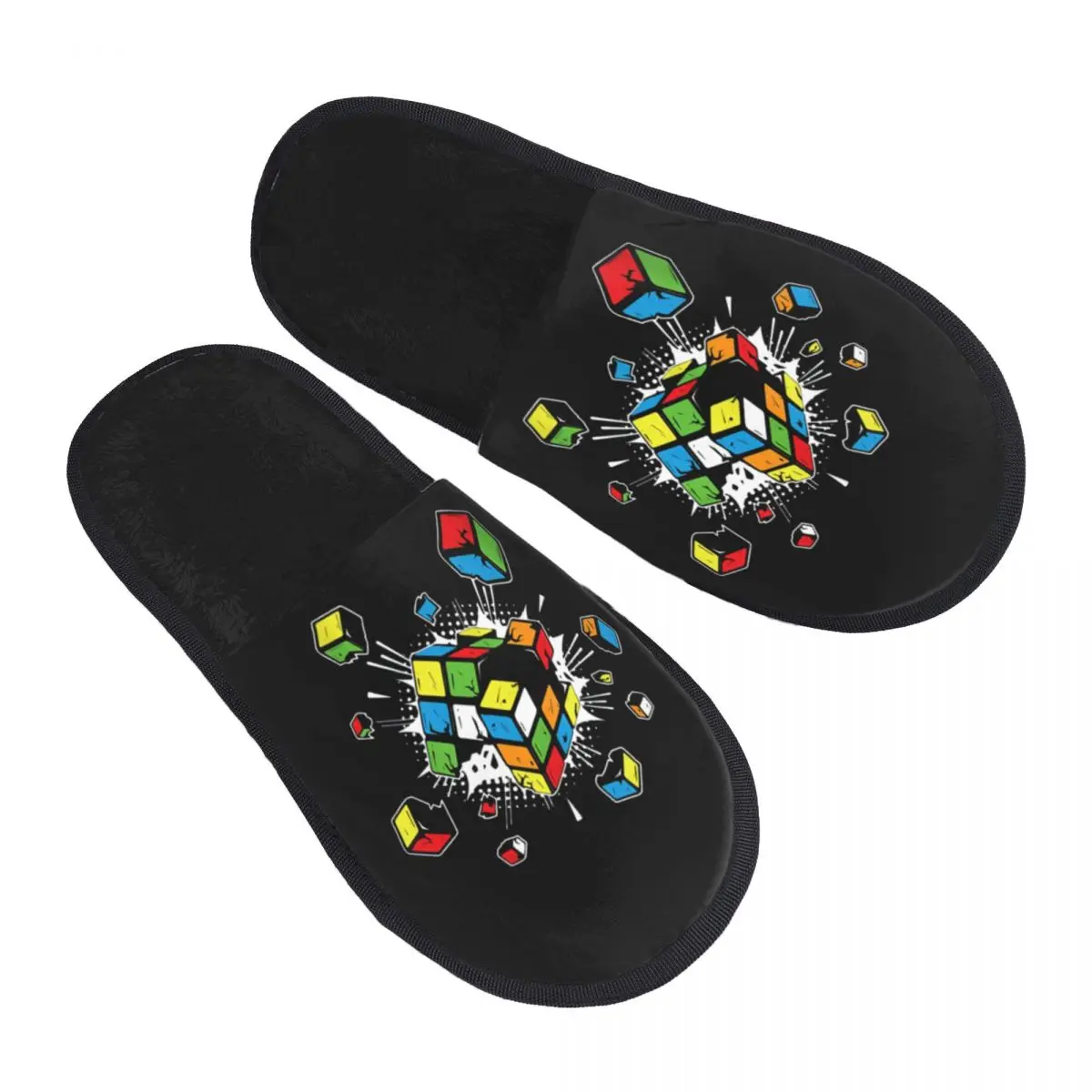 Custom Exploding Rubix Rubiks Magic Cube House Slippers Women Soft Memory Foam Math Gift Slip On Bedroom Slipper Shoes