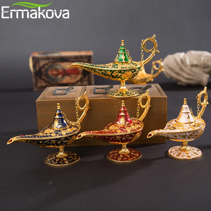 ERMAKOVA Classic Rare Hollow Legend Aladdin Magic Genie Lamps Incense Burners Retro Wishing Oil Lamp Home Decor Gift