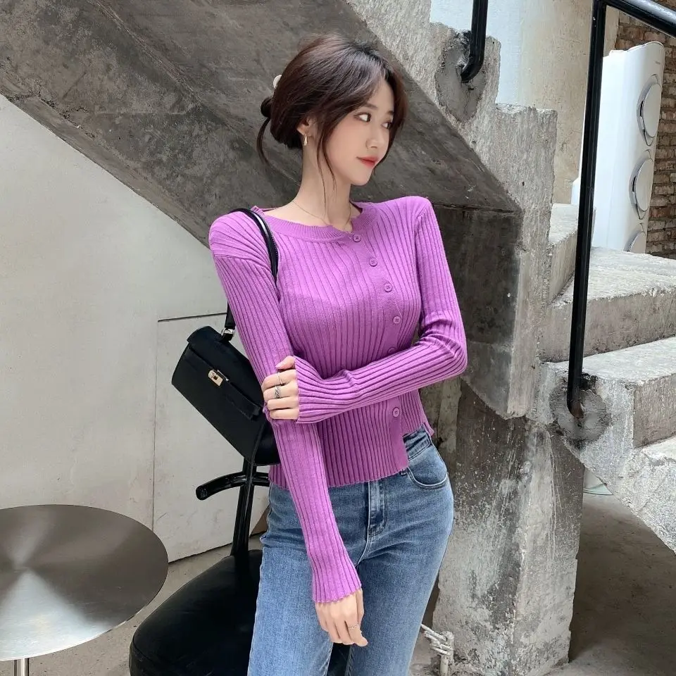 Fashion Cardigan Woman Striped Sweater Crochet Korean Style Knitted Sweaters Cute Vintage Crop Tops Kawaii Cardigans for Women