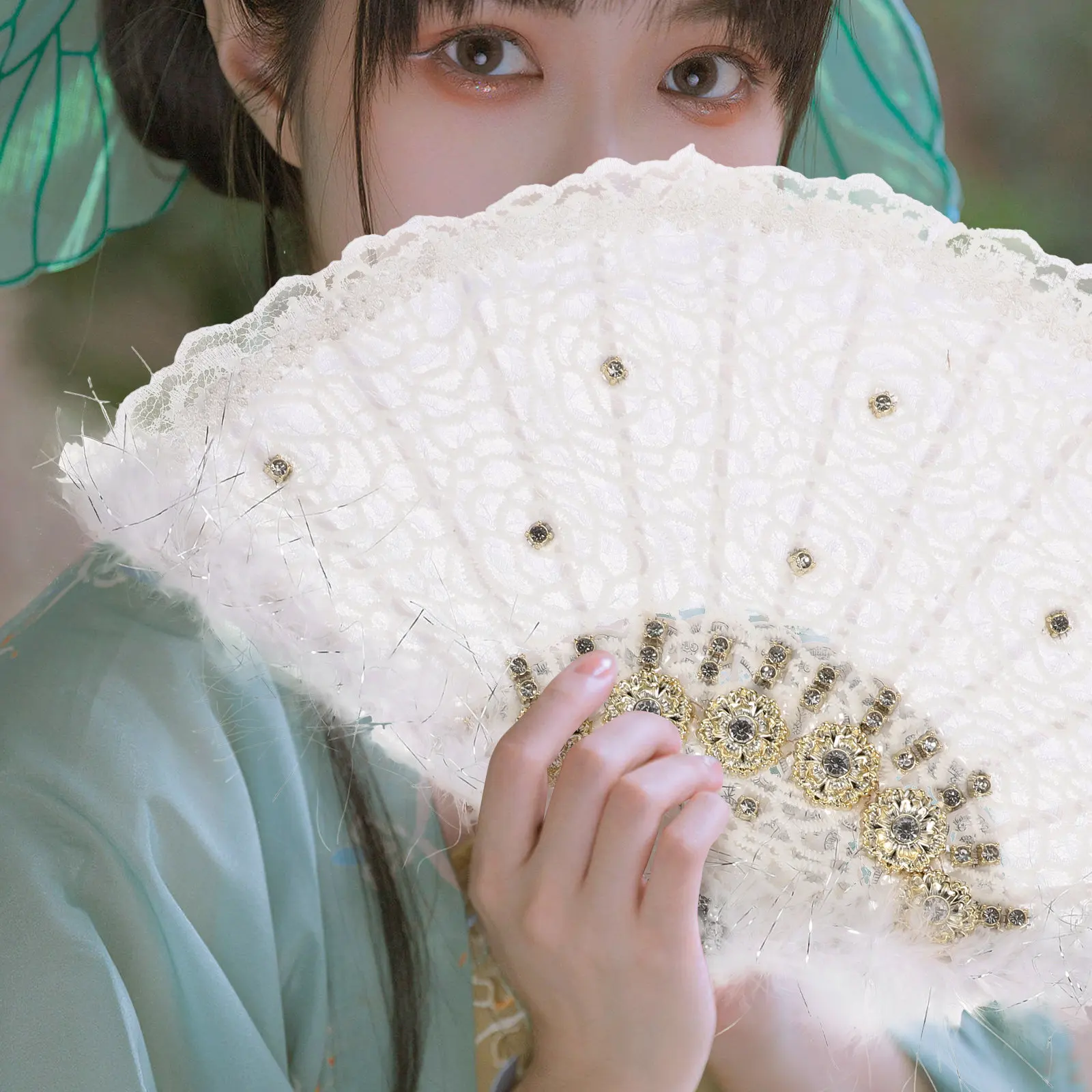 

Изящный веер из перьев для женщин, складной, ручной, для свадьбы, сценических выступлений, вечеринок, танцев, аксессуар для костюма, декор для церемонии невесты