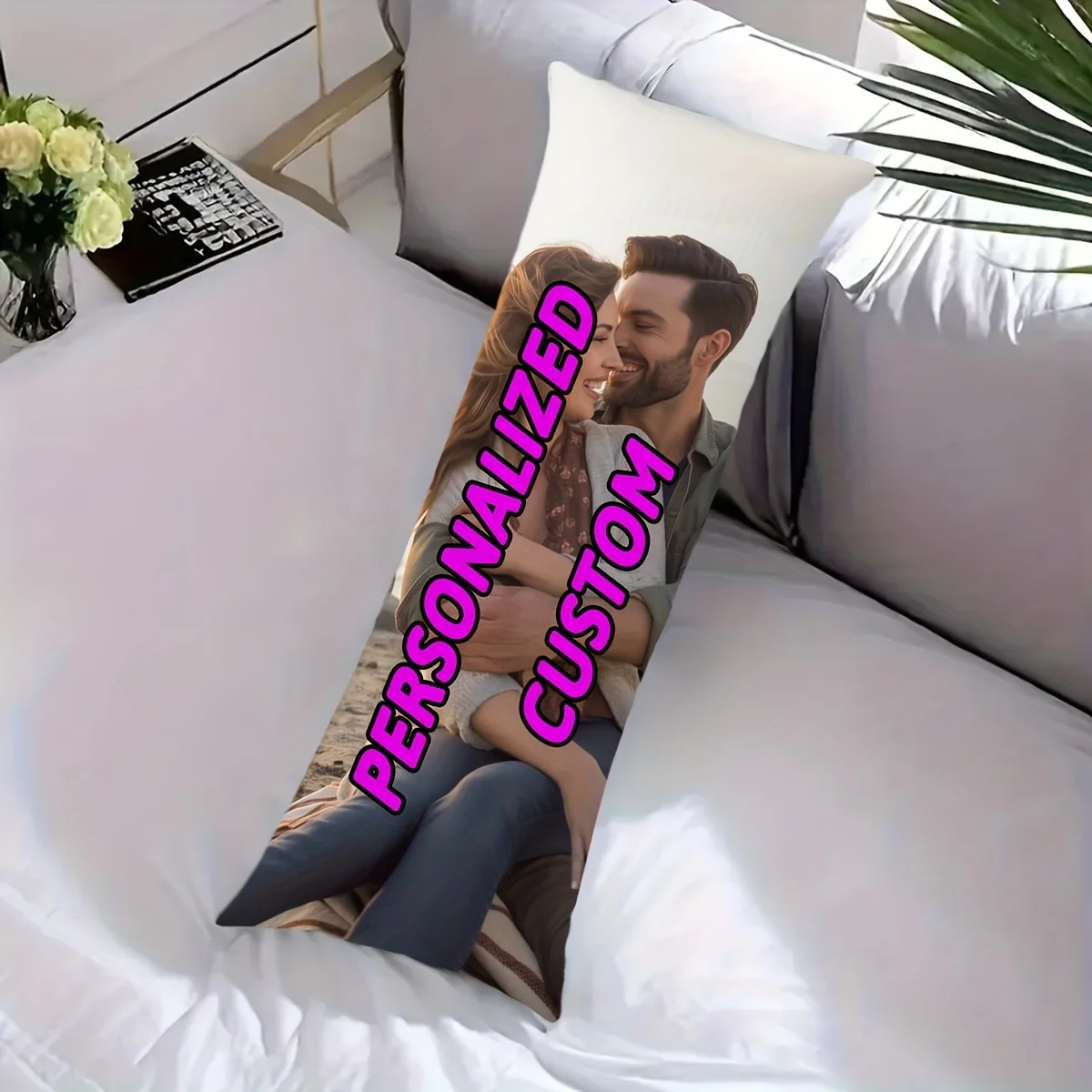 Personalized photo long hug pillowcase customized for your exclusive picture, made of soft polyester fabric, with zipper closure