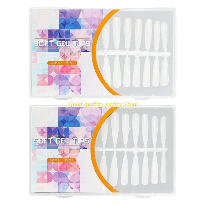 

M4YA 240Pcs Pre Etched Clear Fake Tips Soft Gel Tips Full Cover False