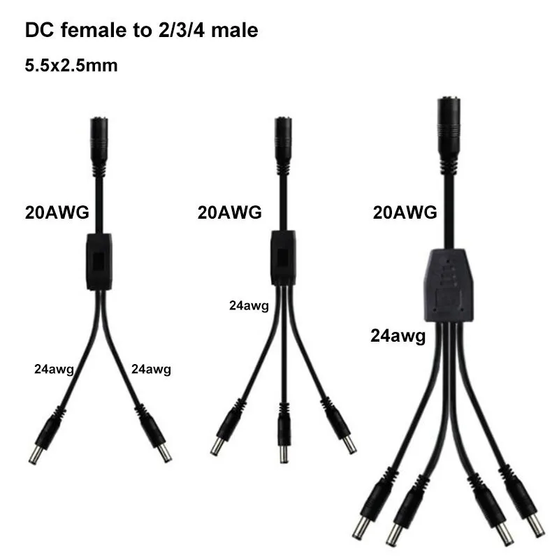 1 DC Female To 2/3/4 way Male Splitter Connector Cable plug 45cm 5.5x2.5mm 5A Power supply Cord adapter for LED Strip Camera L1
