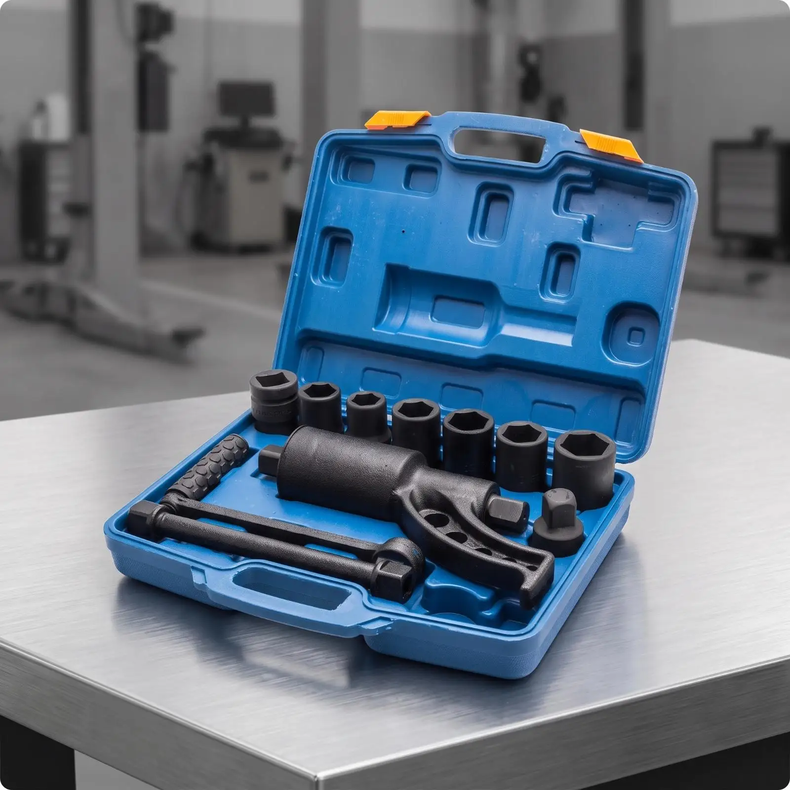 Truck Tire Remover Wrench Kit with Molded Hard Case Long Handle and Socket Set for Quick Roadside Wheel Replacement