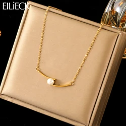 EILIECK 316L Stainless Steel Creative Pearl Pendant Necklace For Women New Fashion Elegant Clavicle Chain Jewelry Birthday Gift