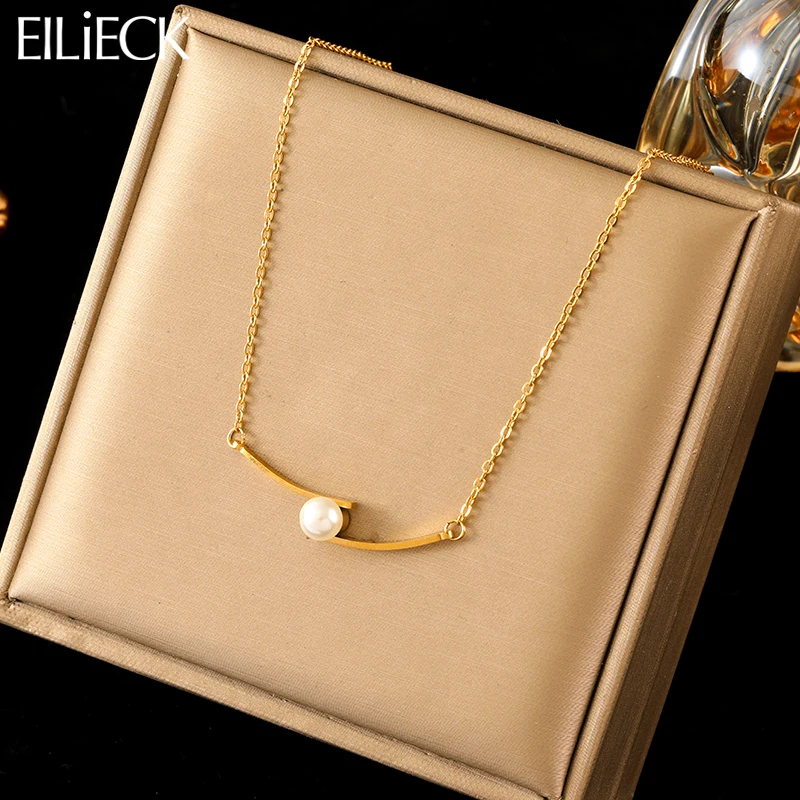EILIECK 316L 스테인리스 스틸 크리에이티브 진주 펜던트 목걸이, 우아한 쇄골 체인 쥬얼리, 여성용 생일 선물, 새로운 패션