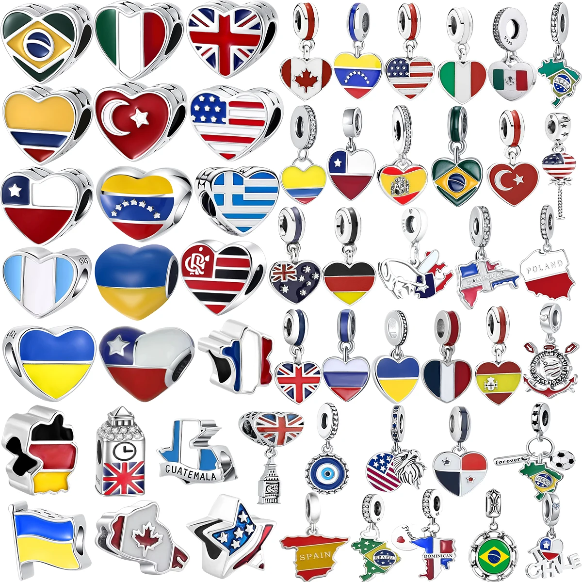 

925 Sterling Silver Country Flag Boutique Charm Pendant Beads Fit Original Bracelets Necklaces DIY Women Man Jewelry Gift