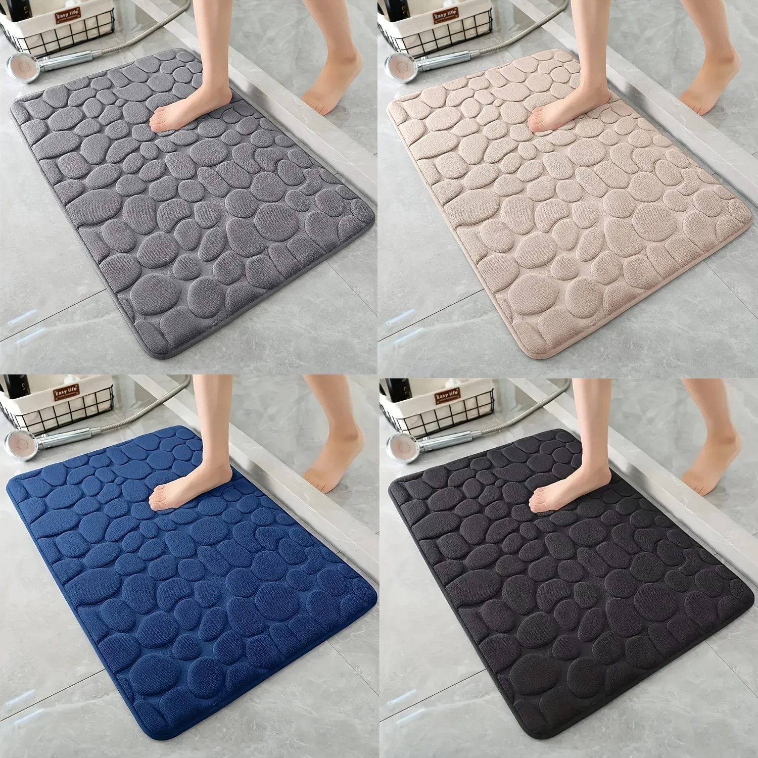 

1pc Soft And Comfortable Memory Foam Mat Bathroom Rug With Cobblestone Embossment - Absorbent, Washable And Non-Slip - Perfect F