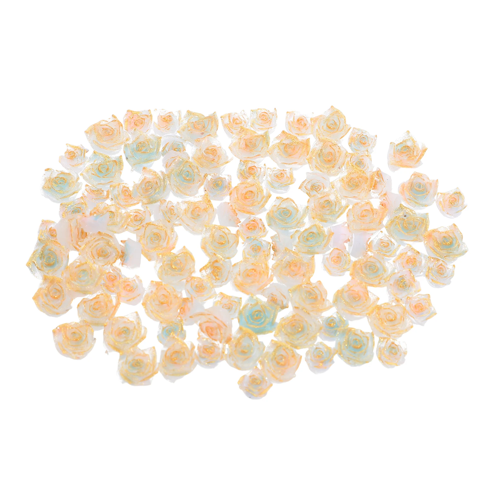 

100Pcs Nail Decorations 3D Rose Floral Charms Gradient Resin Embossed Manicure DIY Nail Art Supplies Fingernail Embellishments