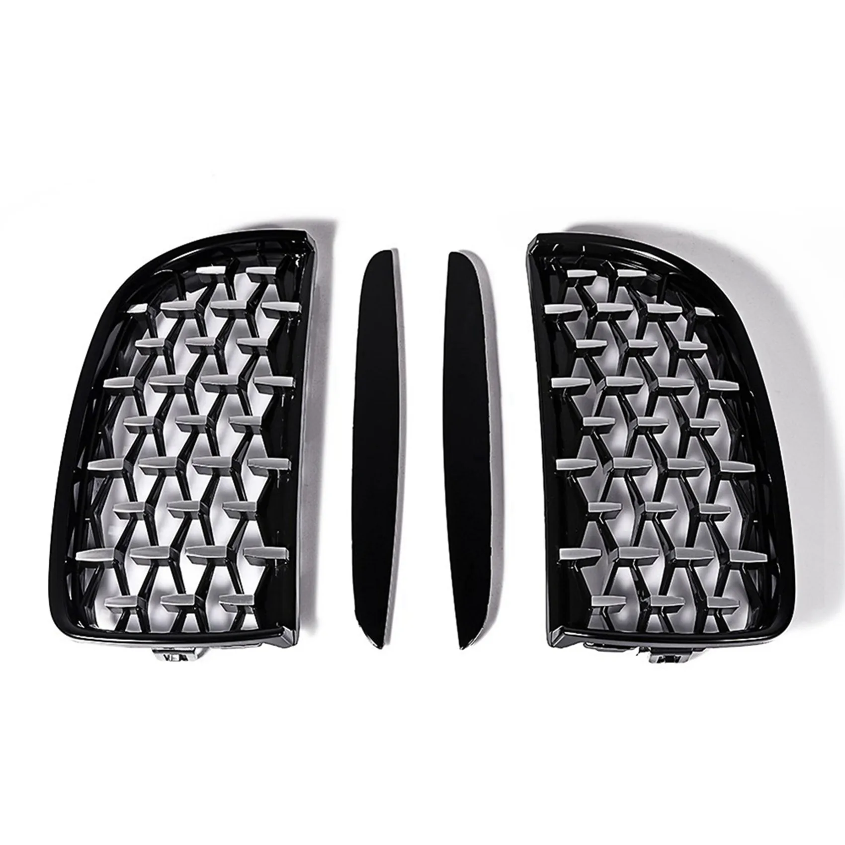 

4X Gloss Black&Chrome Diamond Meteor Latest Style Grille For -BMW 3 Series E90 E91 325I 328I 335I Pre-LCI 2005-2008-A99D