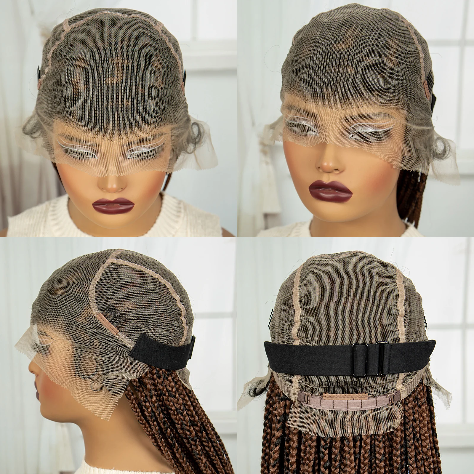 32Inch Full Lace Twisted Braids Wigs for Black Women Synthetic Lace Frontal Braided Wigs with Baby Hair Ginger Lace Braiding Wig