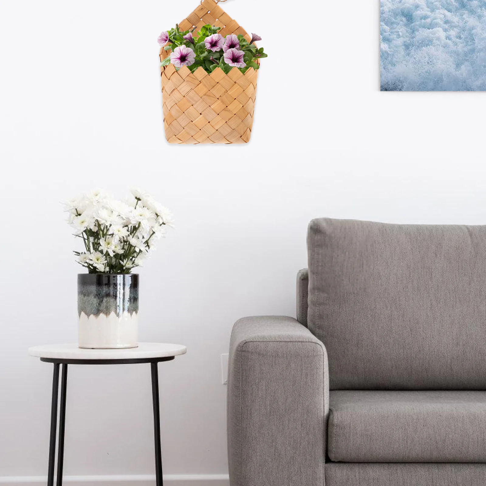 

Wood Chips Wall Flower Basket Hanging Planter For Home Office Garden Decor Dried Flower Storage Woven Basket Rustic Wall