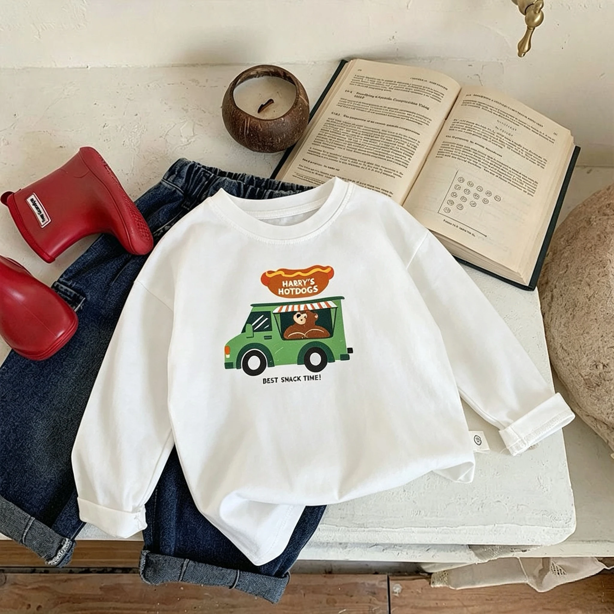 9m-7y Kinderoberteile Frühling Herbst Kinderkleidung Mode Lässiges Langarm-T-Shirt Locker Vielseitige Kinder-Unterhemden – Detail 4