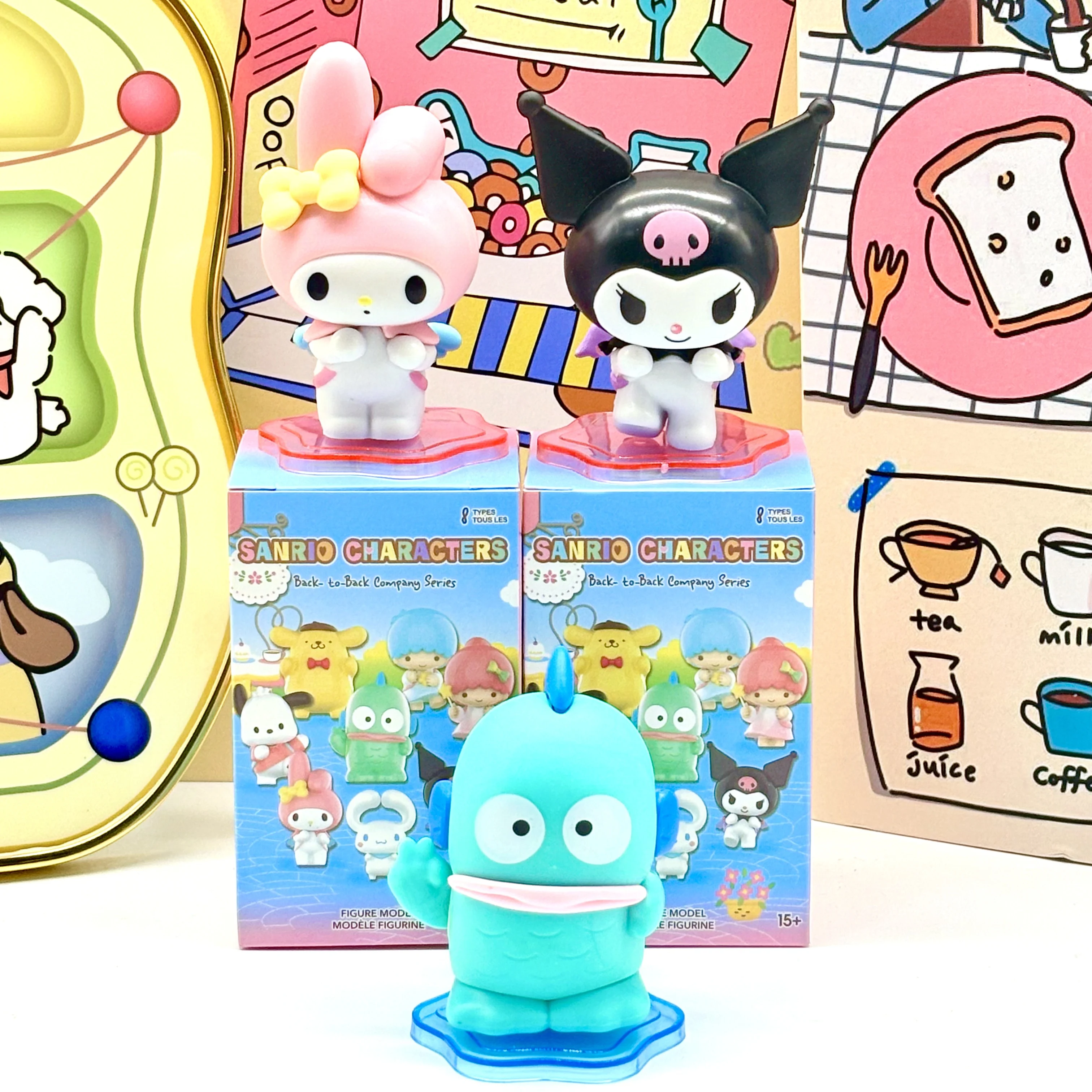 Sanrio Kuromi ma mélodie Hangyodon cannelle pompon Purin anime boîte aveugle figurine bureau mignon ornement cadeau décoration kawaii