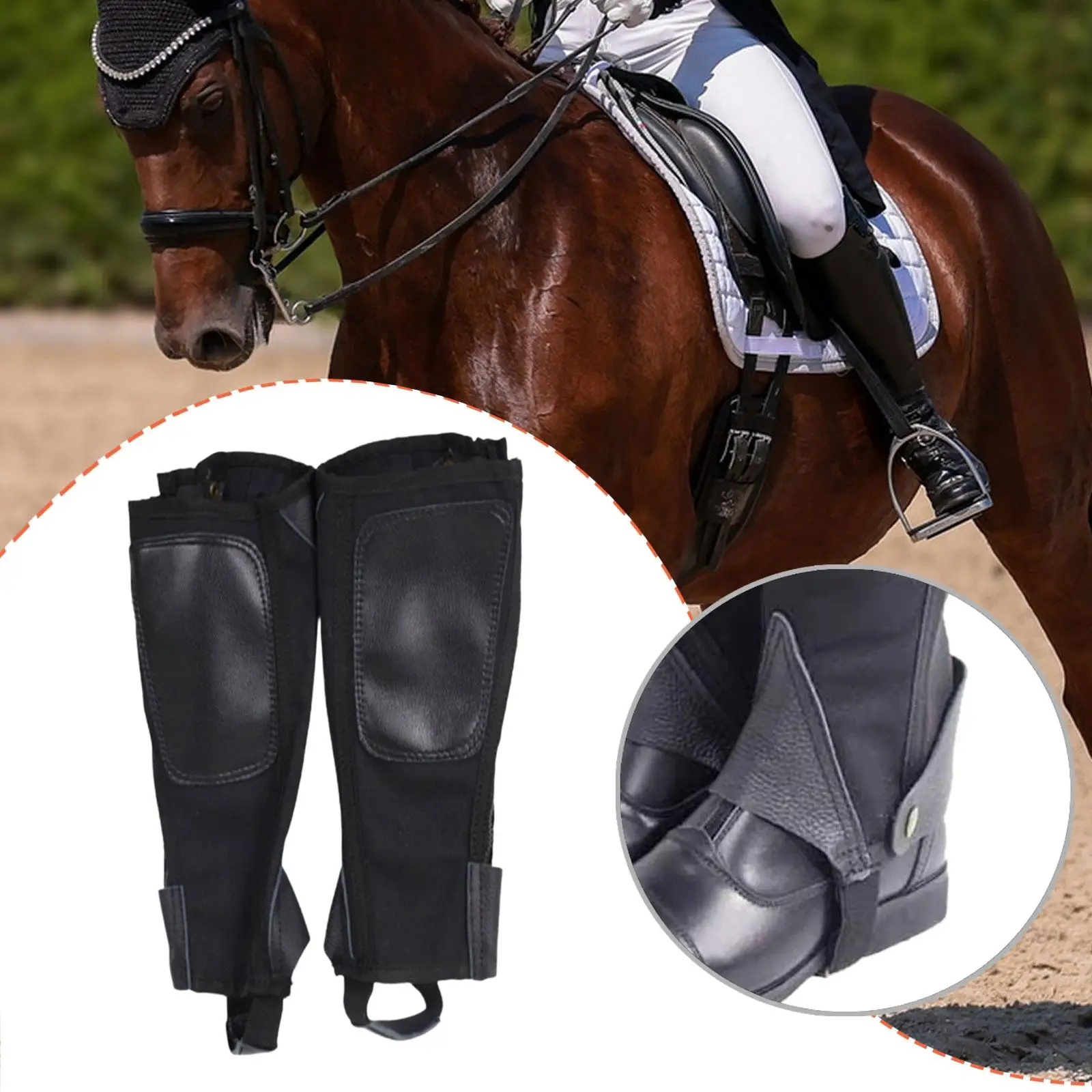 Elastic Side Zipper Horse Riding Boot Cover Wear Resistant Equestrian Half Chap for Training