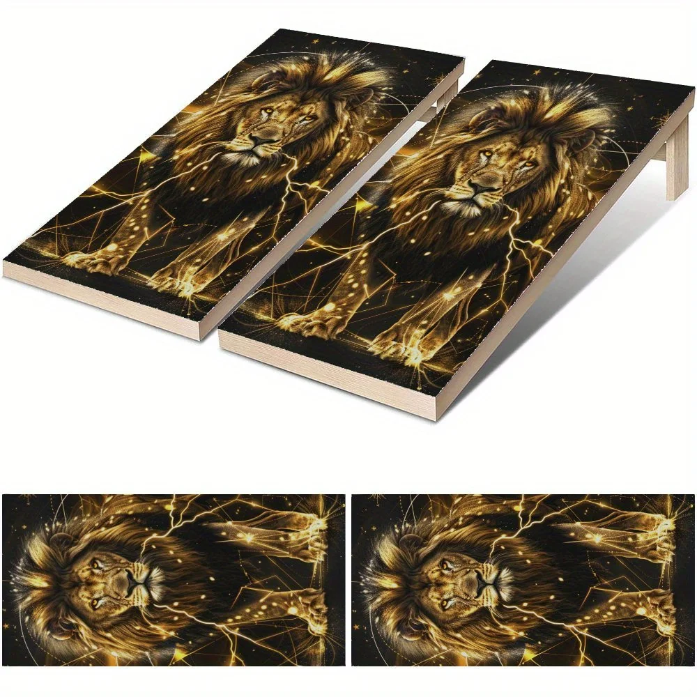

Golden Glow Lion King Cosmos Waterproof Cornhole Board Vinyl Wraps, PVC Outdoor Game Board Design, Perfect for Sports & Leisure