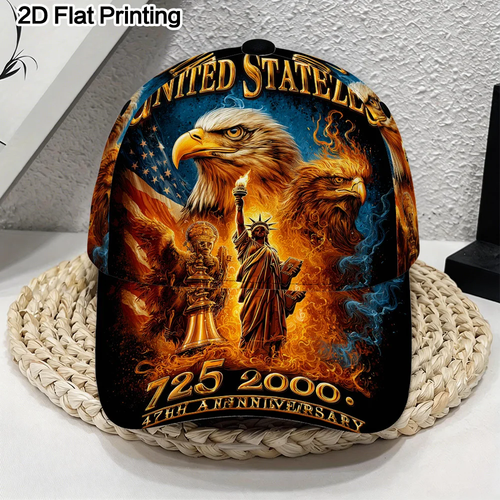 1pc Unisex Baseball Cap with 2D Flat Statue Bird Liberty Bell Anniversary Design, Wide Brim Lightweight Adjustable Sun Hat, Idea
