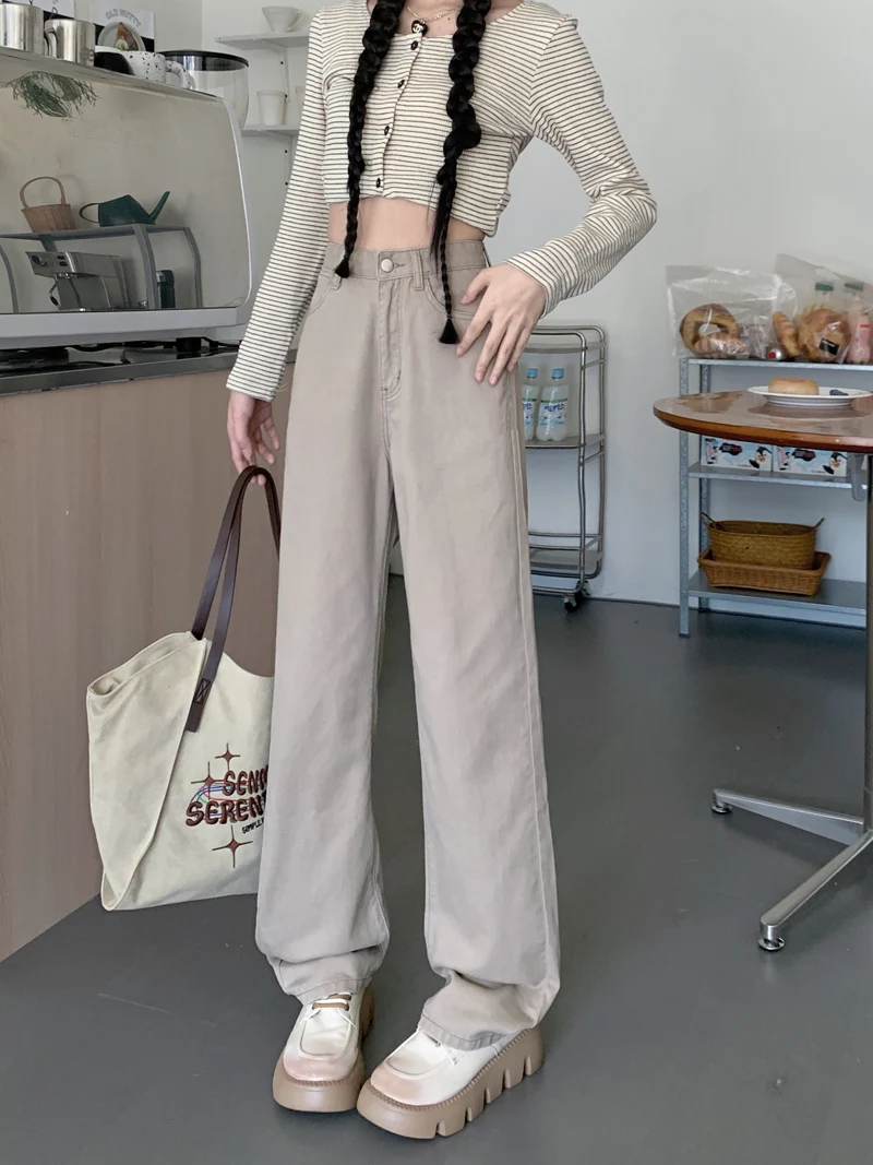 

Прямые джинсы с высокой талией больших размеров, женские модные повседневные брюки, осенние новые корейские свободные универсальные модные брюки