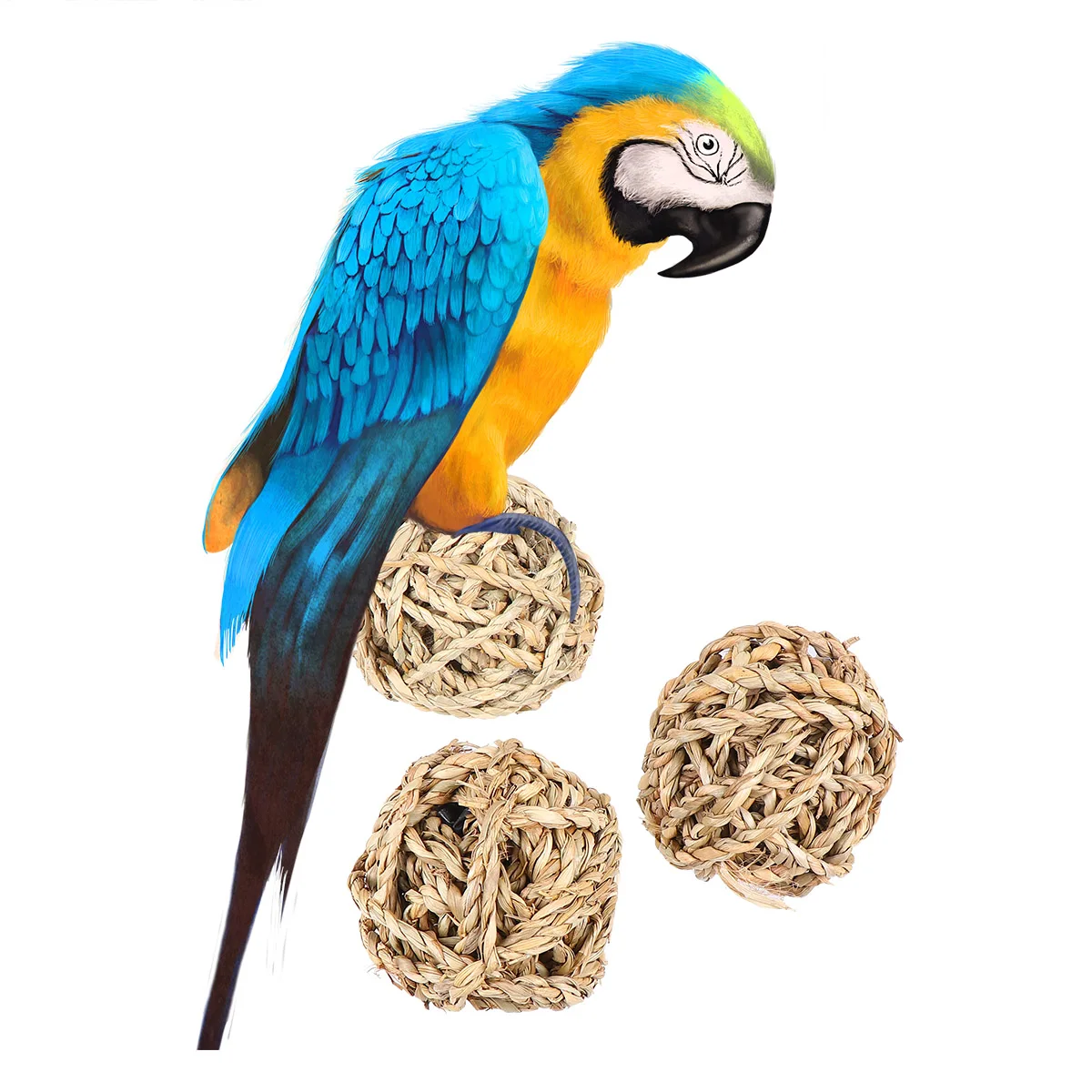 

3 Pcs Parrot Grass Ball Chew Foraging Birds Toys Rabbit Woven Straw Accessories