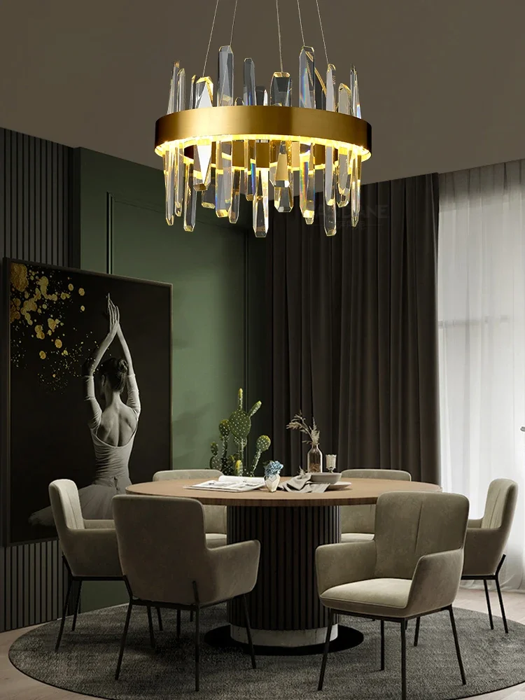 Luxurious and Modern Copper Crystal Pendant Light with Prism, Ideal for Living Room, Dining Room and Bedroom