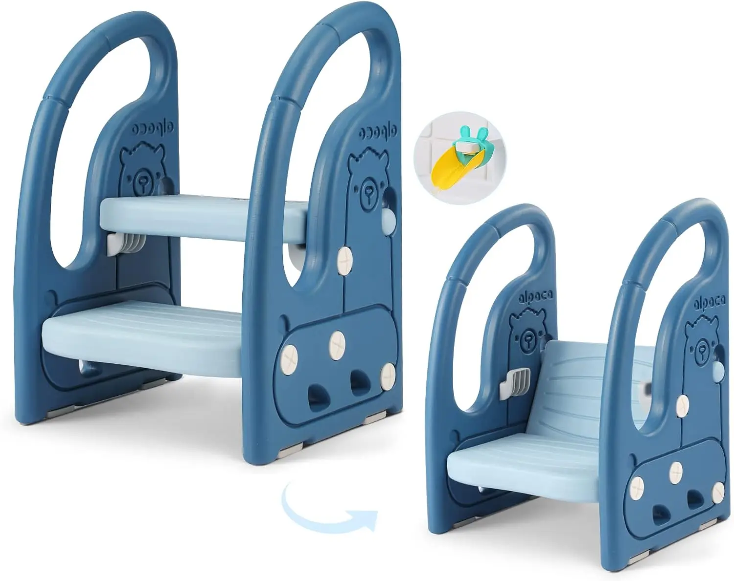 

Adjustable 2-Step Toddler Stool with Handles, Safe for Bathroom, Kitchen & Bedroom - Blue