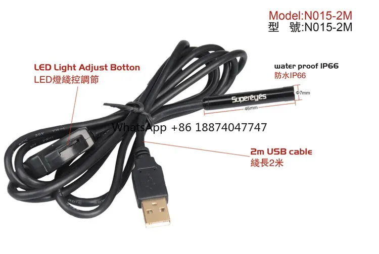 

Endoscope borescope inspection camera with LED Supereyes N015 2M 6.5FT waterproof 7mm 100X flexible usb digital snake tube